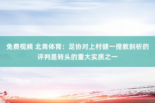 免费视频 北青体育：足协对上村健一捏教剖析的评判是转头的重大实质之一